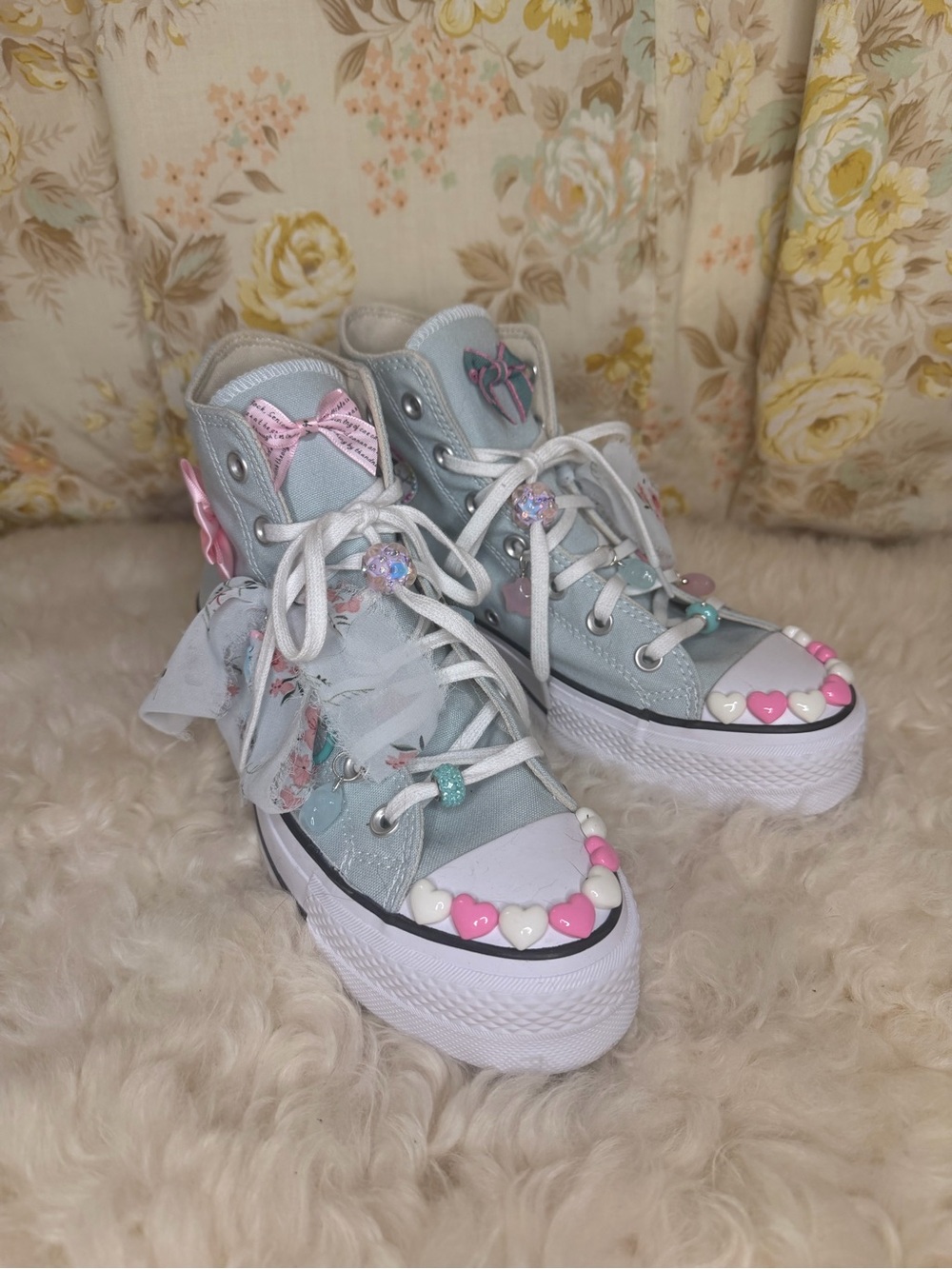 Custom Popmart Converse Light Blue High-Top Platform Sneakers